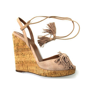 Aquazzura Wild One Wedge Sandals Vintage Pink Suede Cork Platform Heels Size 37